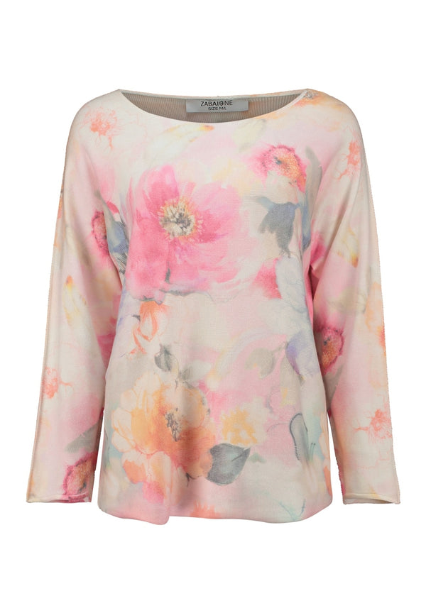 Zabaione Women’s Sa44tu Pastel Floral Sweater – Long Sleeve Round Neck Viscose Blend Knit – BK-148-2