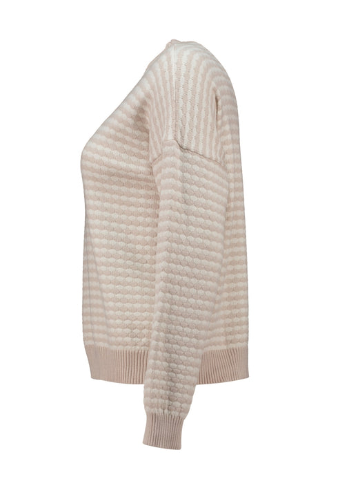Hailys Women’s Me44rle Patterned Wide-Neck Jumper – Offwhite & Beige Knit – AFM-93190