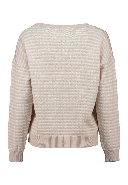Hailys Women’s Me44rle Patterned Wide-Neck Jumper – Offwhite & Beige Knit – AFM-93190