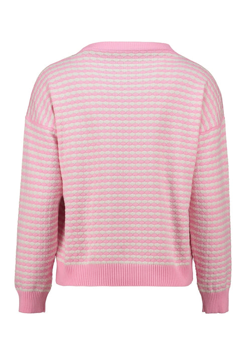 Hailys Women’s Me44rle Patterned Wide-Neck Jumper – Offwhite & Pink Candy Knit – AFM-93190
