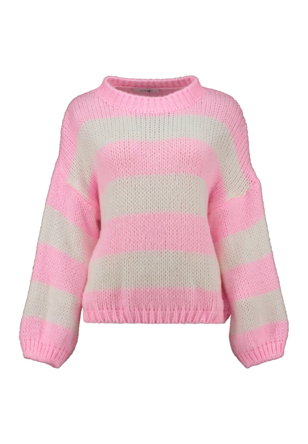Hailys Ch44arlie High Neck Striped Jumper - Off White/Light Candy KST-65014