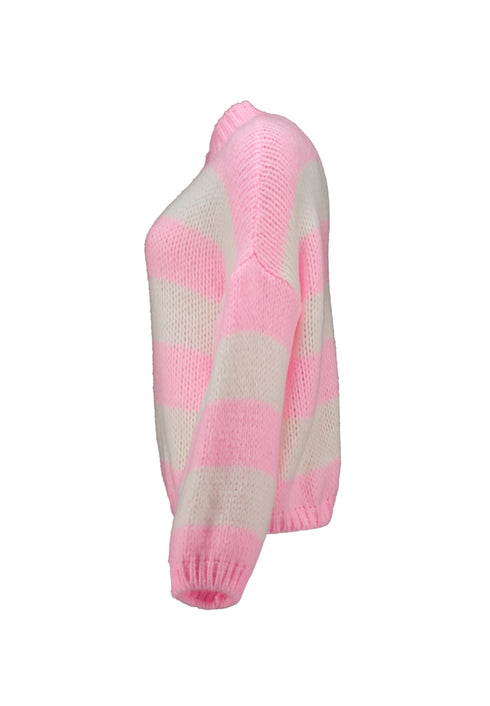 Hailys Ch44arlie High Neck Striped Jumper - Off White/Light Candy KST-65014