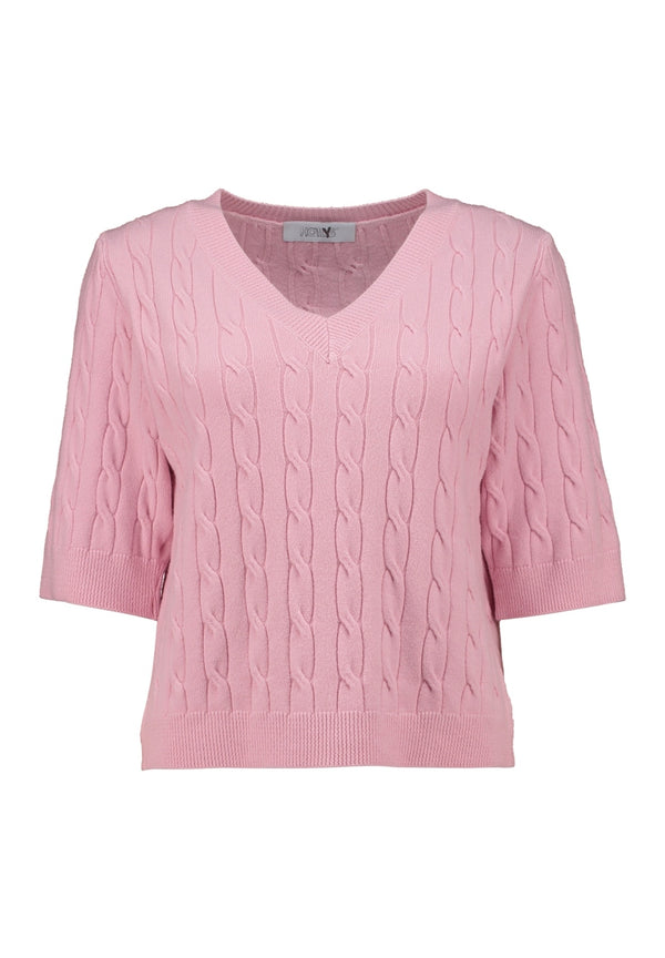 Hailys Ze44na Cable Knit V-Neck 3/4 Sleeve Top - Rose KST-9574