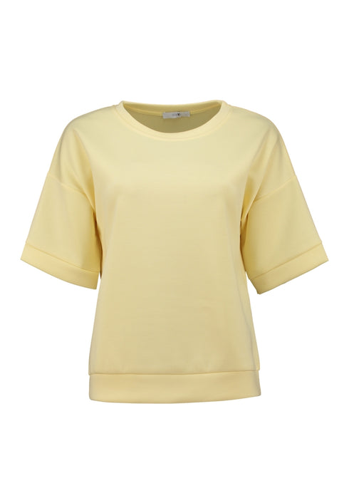 Hailys Si44nead Short Sleeve Top Butter Yellow Round Neck KES-23135