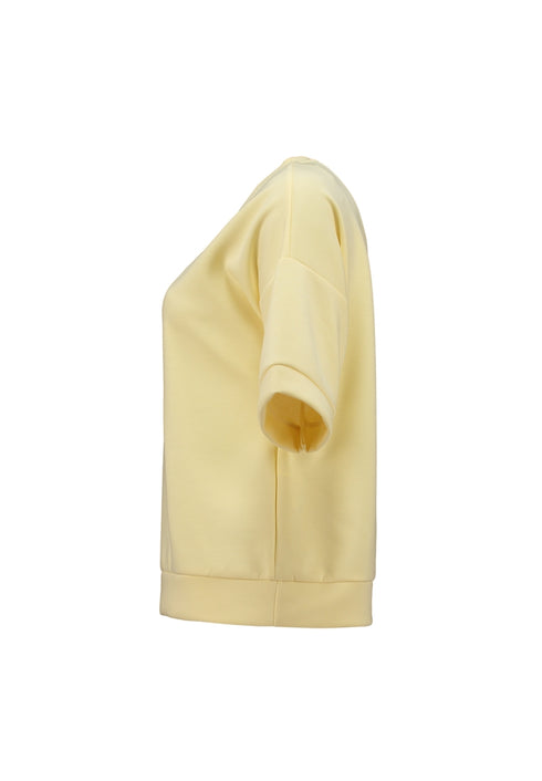 Hailys Si44nead Short Sleeve Top Butter Yellow Round Neck KES-23135