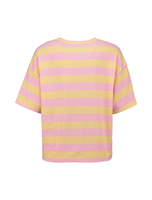 Hailys Ge44orgia Short Sleeve Top Butter Yellow Large Stripe Cotton Blend LF-30945