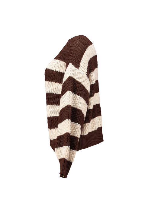 Zabaione Vi44oleta Striped Chunky Knit Pullover BK-148-152-1 - Coffee