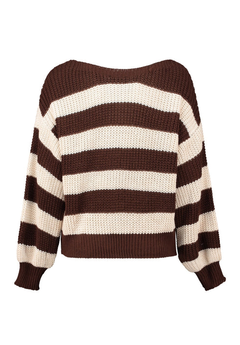 Zabaione Vi44oleta Striped Chunky Knit Pullover BK-148-152-1 - Coffee