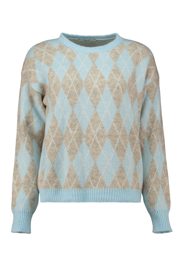Zabaione Ro44se Argyle Pattern Knit Jumper BK-148-33LB - Light Blue