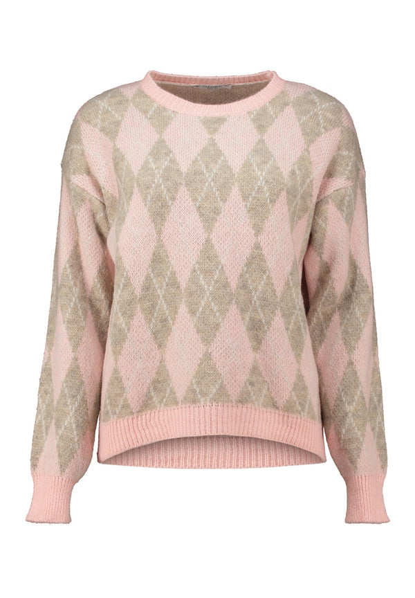 Zabaione Ro44se Argyle Pattern Knit Jumper BK-148-334 CR - Candy Rose