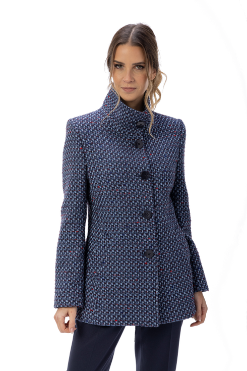 Christina Felix 3/4 Length Tweed Style Coat with High Collar 409-4581