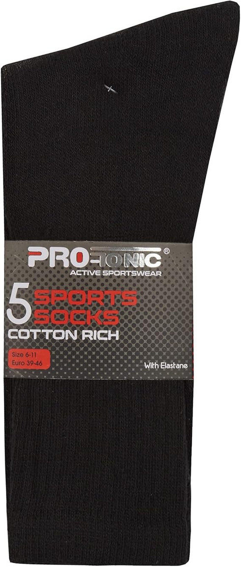 Pro-Tonic 5-Pack Mens Sports Socks 40B182 Cotton Rich Cushioned Crew Socks