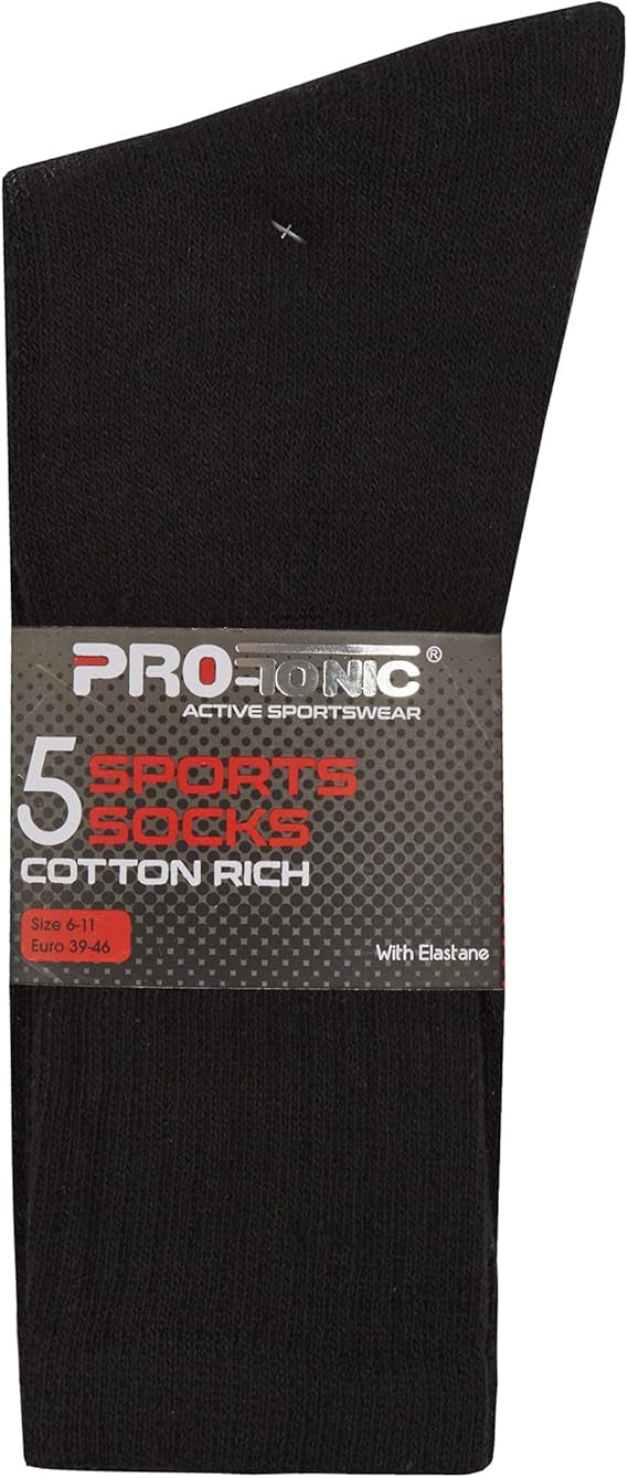 Pro-Tonic 5-Pack Mens Sports Socks 40B182 Cotton Rich Cushioned Crew Socks