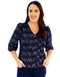 Yew Navy Shimmer V-Neck Top 4153 – 3/4 Sleeve Evening Top