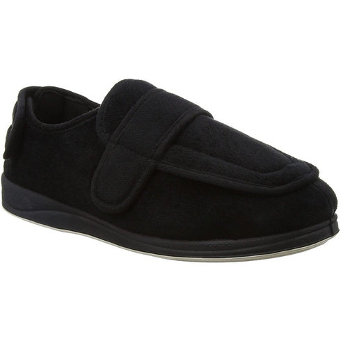 Padders Wrap 429 Men's Black Wide-Fit Slippers - Easy-Access Velcro Closure with Memory Foam Comfort
