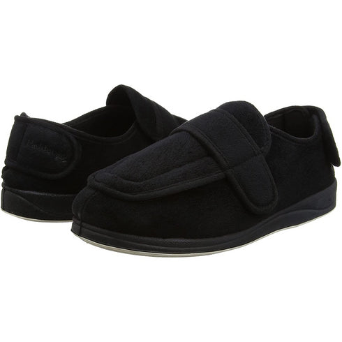 Padders Wrap 429 Men's Black Wide-Fit Slippers - Easy-Access Velcro Closure with Memory Foam Comfort
