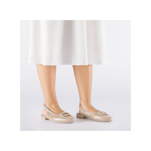 Rieker 43150-60 Women's Beige Buckle Detail Comfort Slingback Pumps