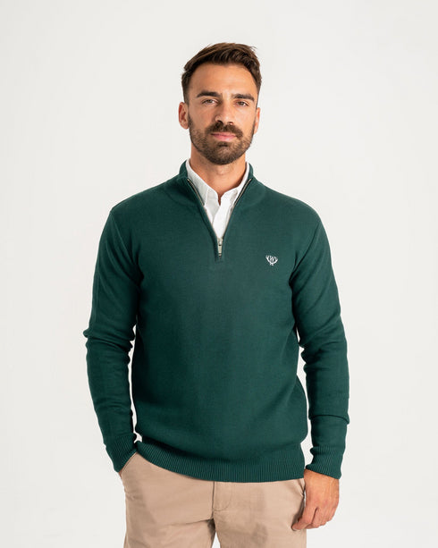 Walker & Hunt Knitted 1/4 Zip Hunter - Premium Cotton Sweater