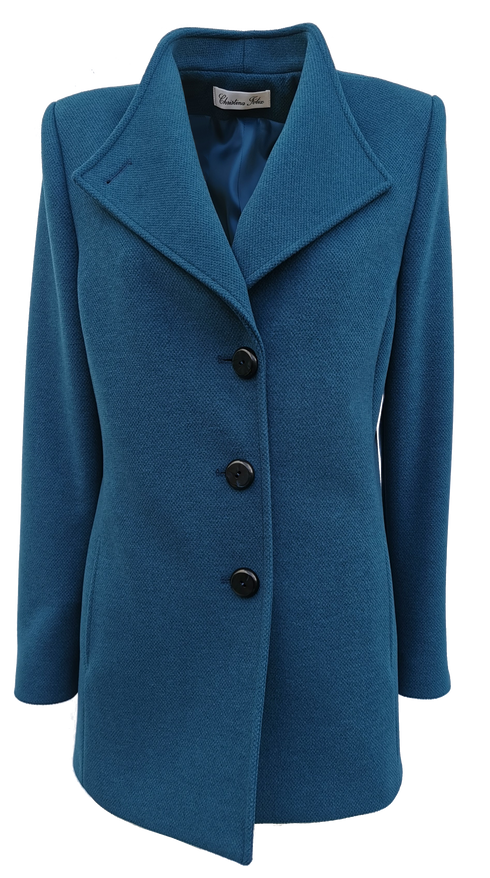 Christina Felix Classic Tailored Wool Cashmere Blend Long Coat Teal 442-4524-15