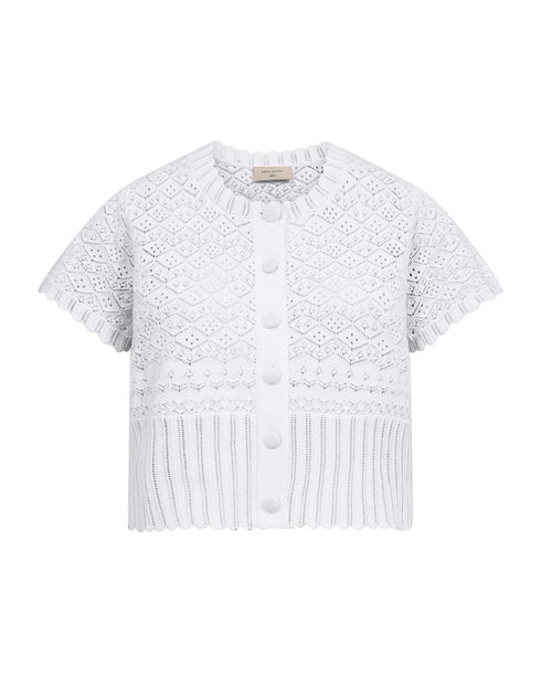 Freequent FQDODO Organic Cotton Cardigan Brilliant White Delicate Knit Short Sleeve 208053