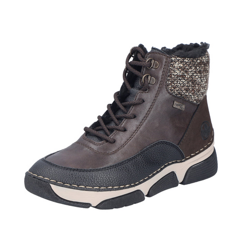 Rieker Laced Warm Lined Ankle Boot 45956-25 - Brown Combi