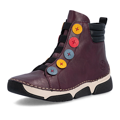 Rieker Fleece-Lined Button Detail Ankle Boot - Red SKU 45977-30