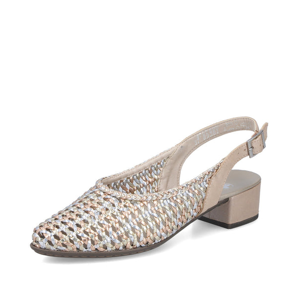 Rieker Womens 47078-90 Gold Metallic Intertwined Slingback Pump