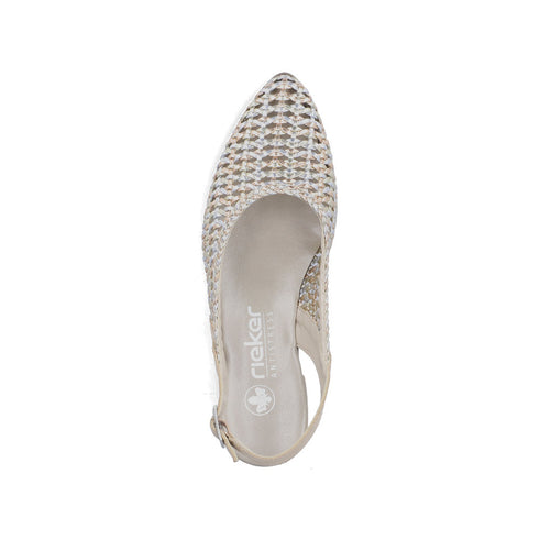 Rieker Womens 47078-90 Gold Metallic Intertwined Slingback Pump