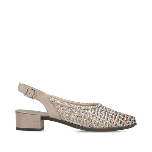 Rieker Womens 47078-90 Gold Metallic Intertwined Slingback Pump