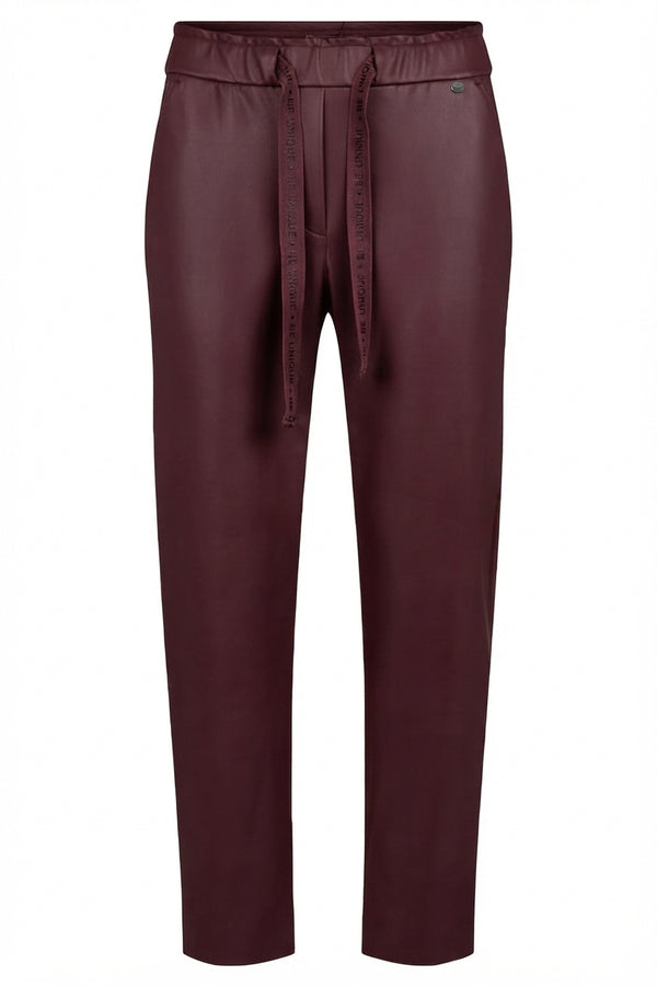 Robell Women's Wine/Prune Kati 09 Faux Leather Drawstring Waist Slim Fit Trousers 5264660042-49