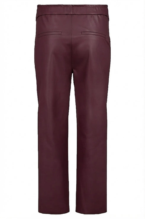 Robell Women's Wine/Prune Kati 09 Faux Leather Drawstring Waist Slim Fit Trousers 5264660042-49