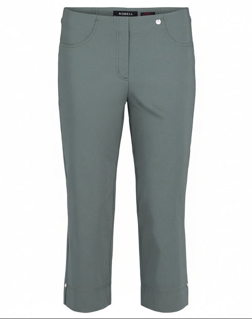 Robell Bella 07 Trousers 881 Dark Olive 55cm Straight Fit Pull-On 52645-5499