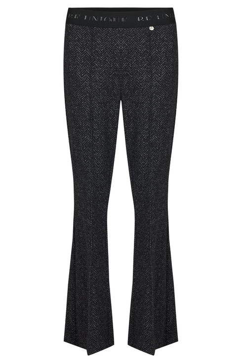 Robell Joella Herringbone Pull-On Bootcut Trousers 82cm 534745521890 - Black