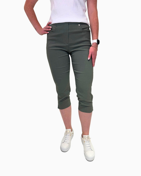Robell Bella 07P Crop Trousers 881 Olive 55cm Straight Fit Pull-On 53535 5499