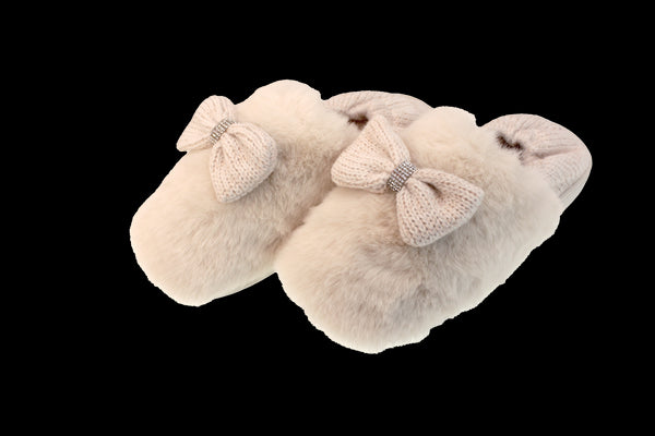 Something Special Soft Knit & Plush Slippers In Cream – Luxury Comfort Gift for Her 55M779