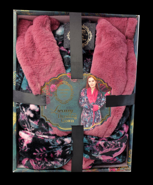 Something Special Faux Fur Collar Dressing Gown – Luxury Soft Fleece Gift Boxed 55M796