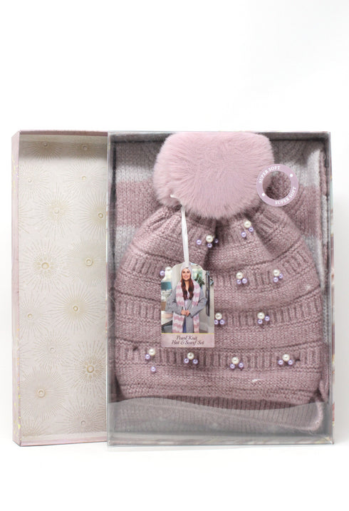 Something Special Pearl Hat and Scarf Dusty Mauve Gift Set – Luxury Winter Gift Set 55M759
