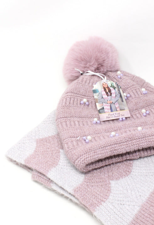 Something Special Pearl Hat and Scarf Dusty Mauve Gift Set – Luxury Winter Gift Set 55M759