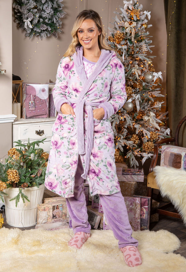 Something Special Luxury Hooded Lilac Dressing Gown – Super Soft Floral Gift Boxed 55M770