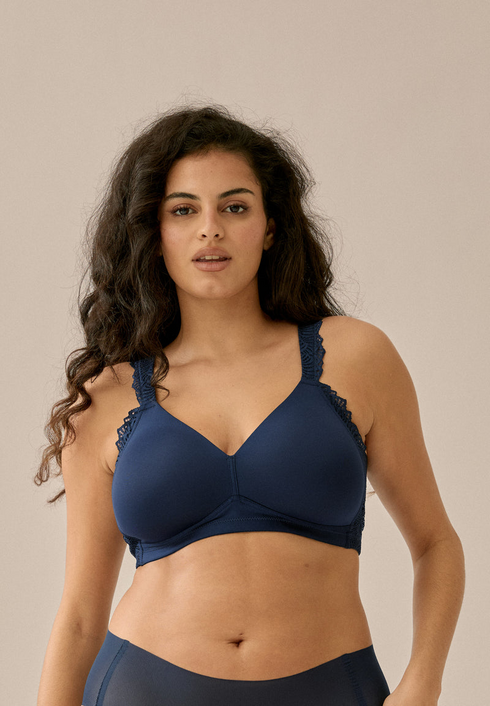 Naturana Womens Wire-Free Side Smoother Lace Bra 5675 - 251 Navy