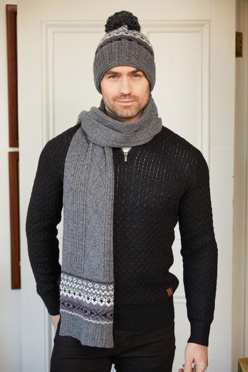Signature Mens Fairisle Hat and Scarf Set
