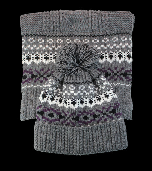 Signature Mens Fairisle Hat and Scarf Set