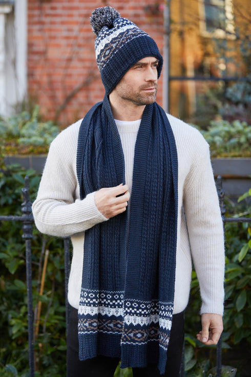 Signature Mens Fairisle Hat and Scarf Set