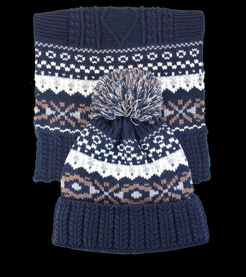 Signature Mens Fairisle Hat and Scarf Set