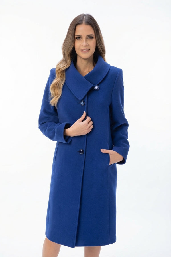 Christina Felix Longline Wool and Cashmere Coat Royal Blue Cowl Collar 582-4490-25