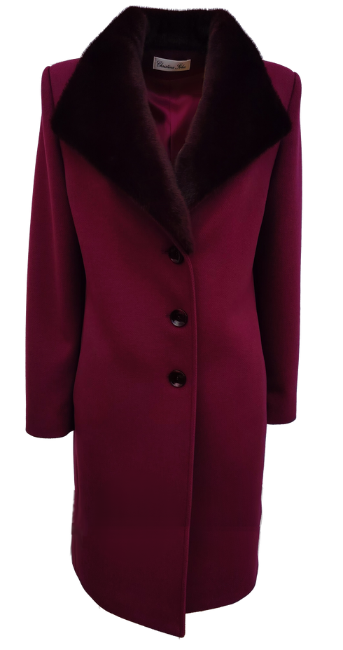 Christina Felix Longline Wool and Cashmere Coat with Faux Fur Collar Wine 583-4524