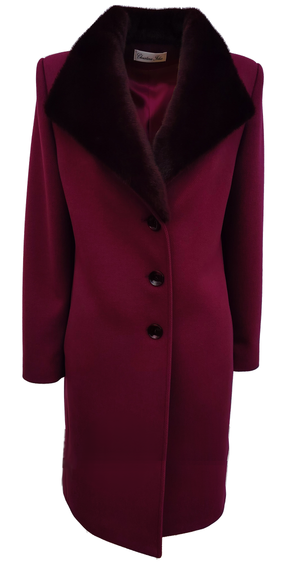 Christina Felix Longline Wool and Cashmere Coat with Faux Fur Collar Wine 583-4524