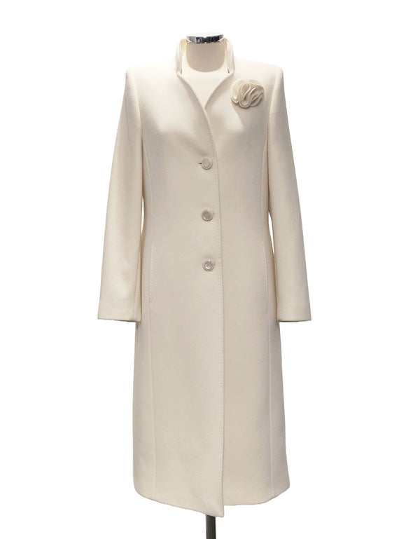 Christina Felix Wool Cashmere Coat 3/4 Length Ivory Cream 591-4201