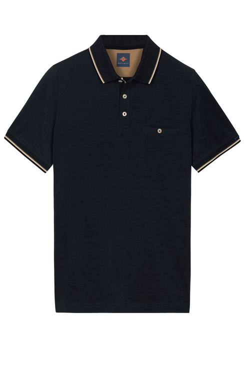 Bailys Menswear Men's Navy Two-Tone Oxford Piqué Modern Fit Polo Shirt 615205 60