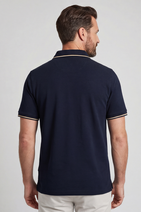 Bailys Menswear Men's Navy Two-Tone Oxford Piqué Modern Fit Polo Shirt 615205 60
